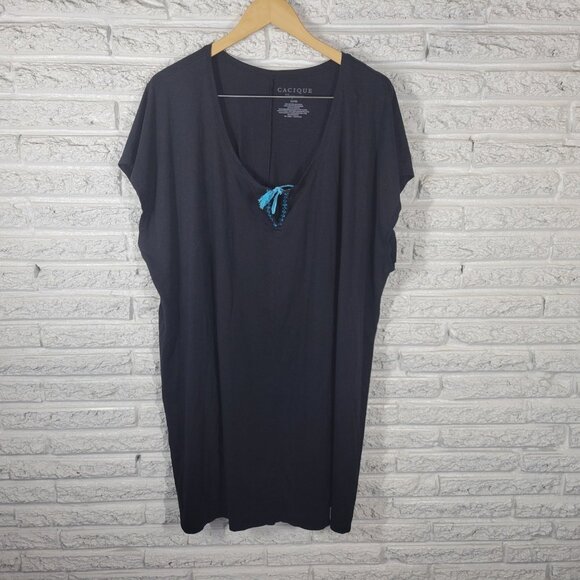 Cacique Womens Nightgown 26 28 Plus Sleeveless Black Keyhole Loungewear BLA76E - Picture 1 of 9